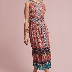 Anthropologie Kachel Silk Umbria Midi Dress